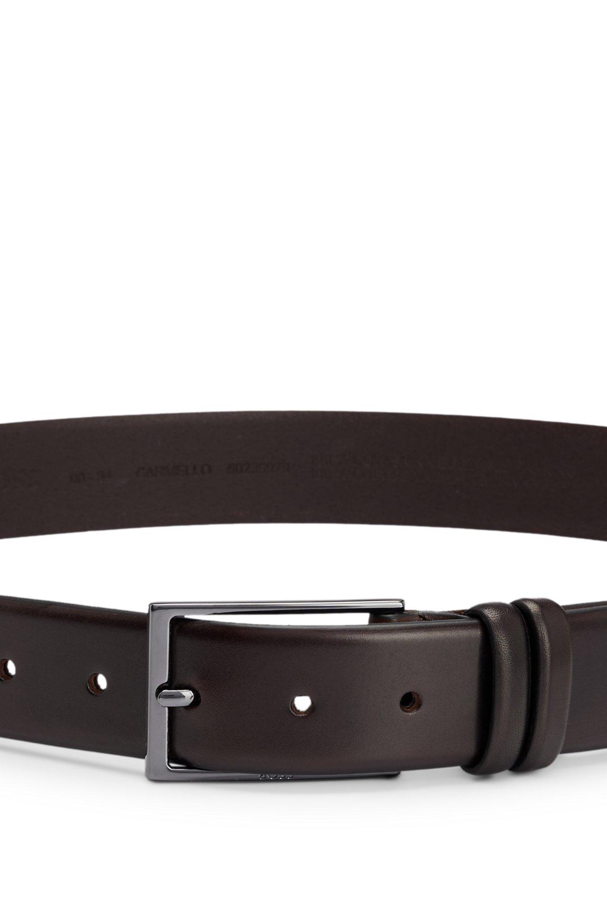 BOSS - Vegetable-tanned leather belt with gunmetal hardware - Dark Brown Product Image