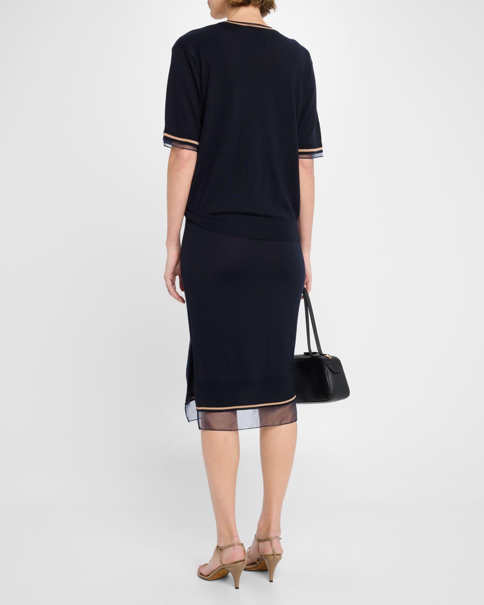 Short-Sleeve Draped Wool Organza Dress Product Image