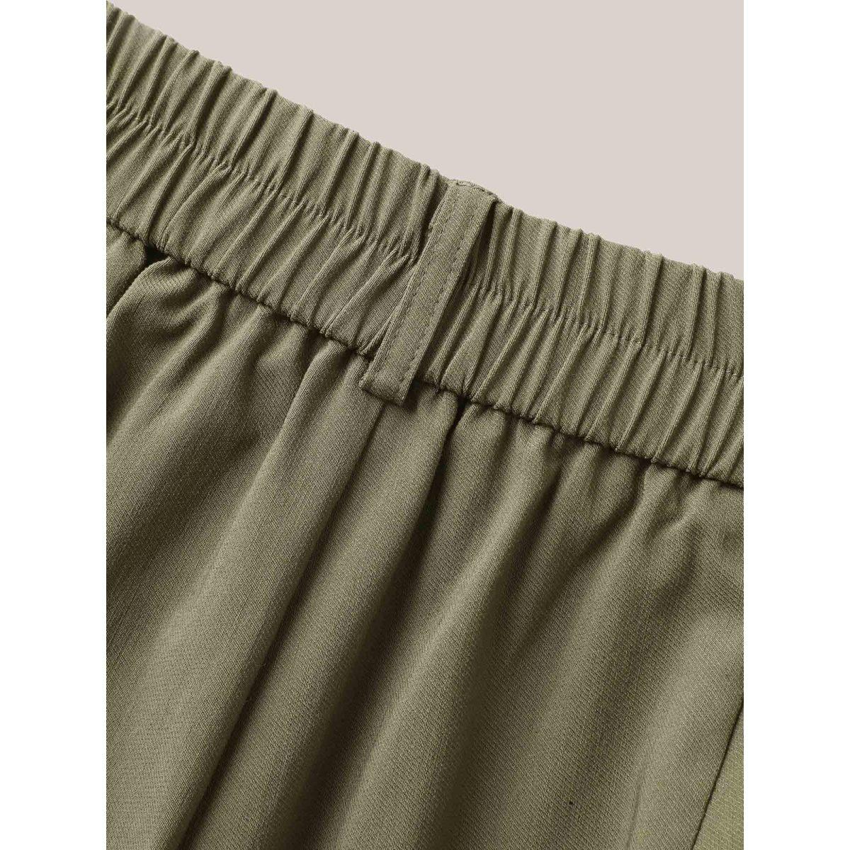 Plus Size Drawstring Pockets Wide-Leg Pants Women ArmyGreen Casual Wide Leg Mid Rise Casual Pants BloomChic 12/L Product Image