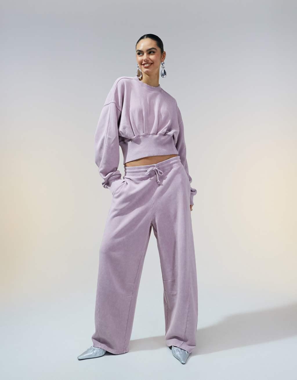 ASOS DESIGN oversized sweatshirt with ruched waist detail in washed mauve - part of a set Product Image