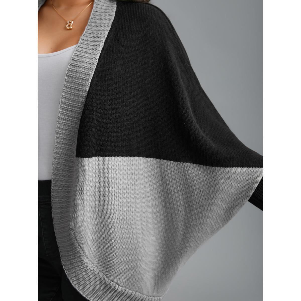 Plus Size Curvy Ribbed Hem Color Block Knit Cardigan Black Women Casual Loose Long Sleeve Everyday Cardigans BloomChic 26/4X Product Image