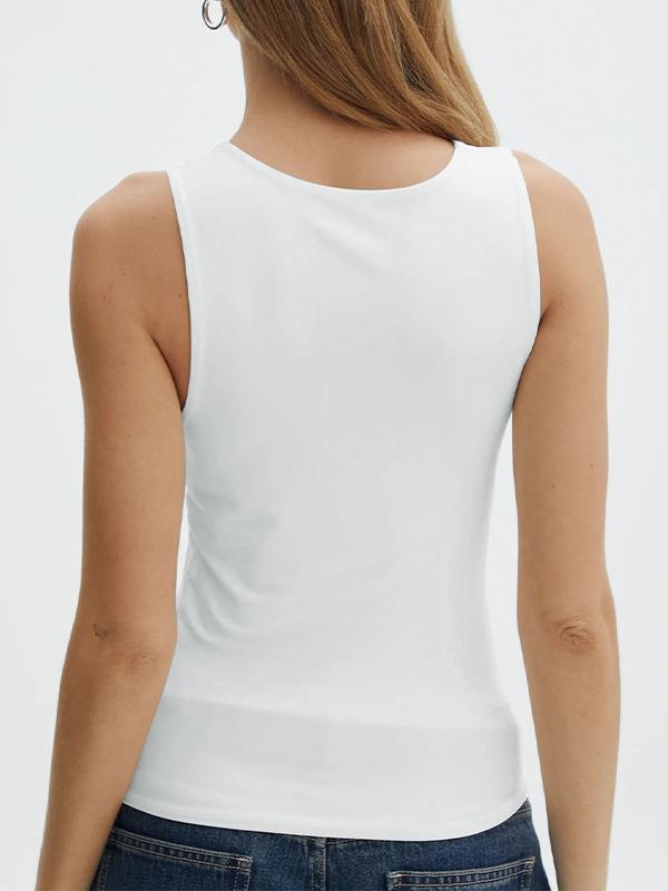 Plain Asymmetry Cutout Crewneck Tank Top Product Image