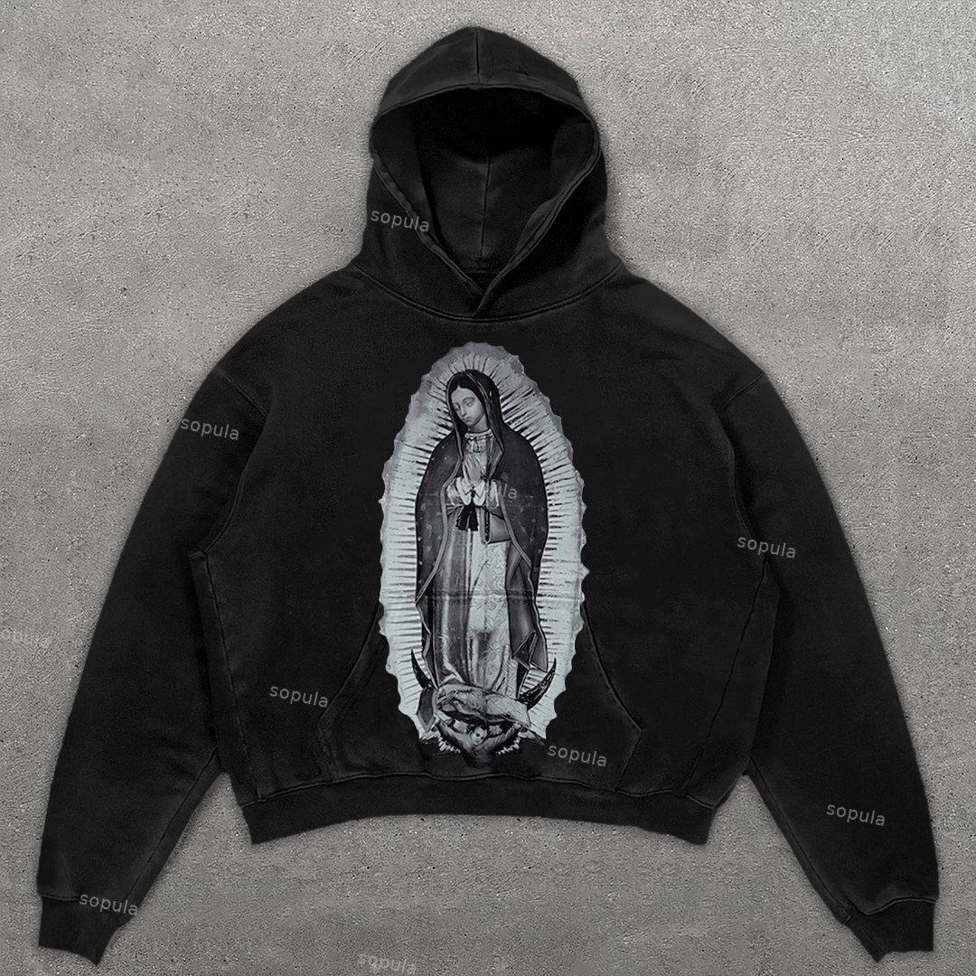 Sopula Vintage Our Lady Of Guadalupe Graphic Acid Washed Oversized Hoodie Product Image