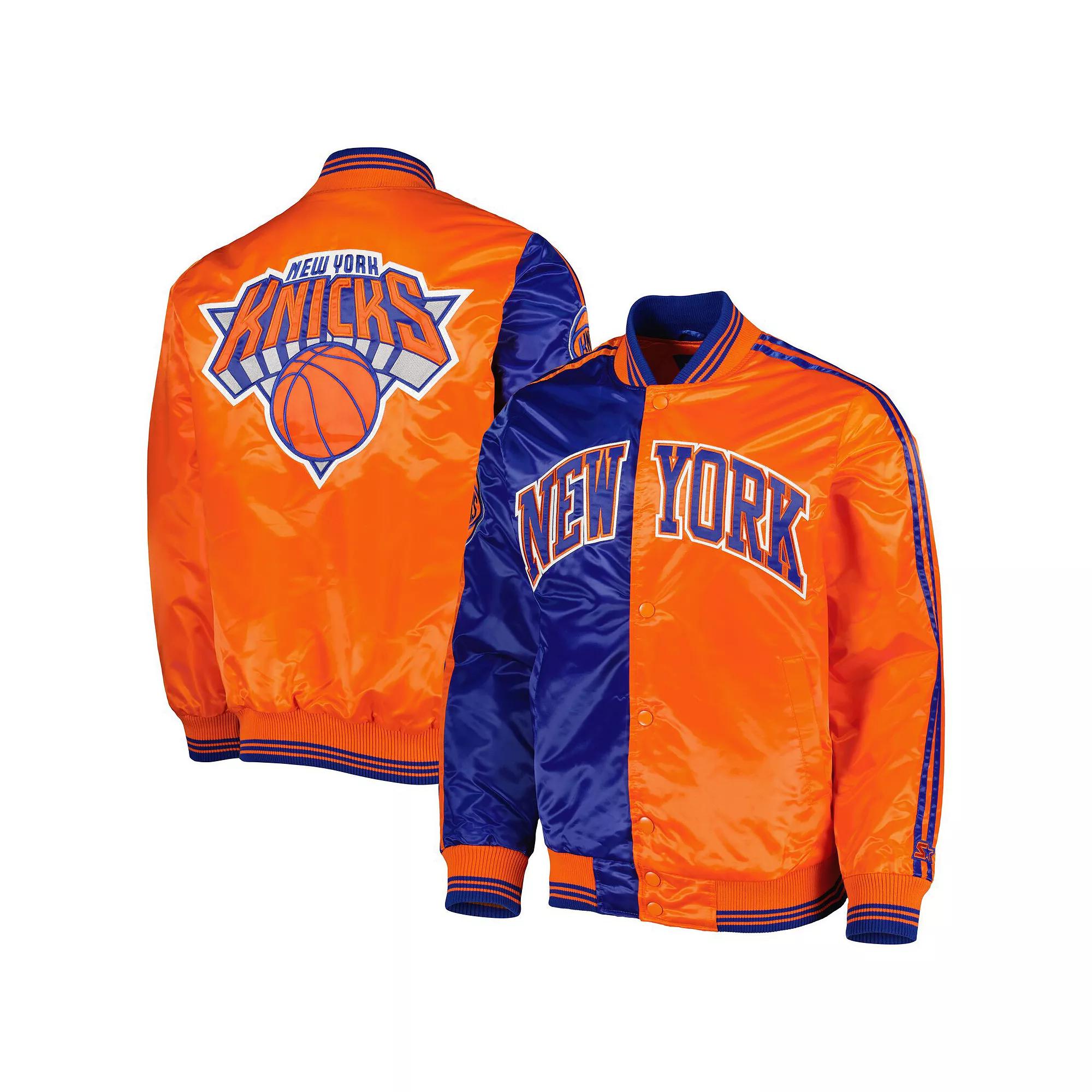 Men's Starter Blue/Orange New York Knicks Fast Break Satin Full-Snap Jacket, Size: Medium Product Image