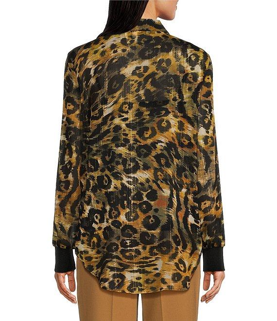 DKNY by Donna Karan Woven Metallic Button Down Collared Long Sleeve Blouse Product Image