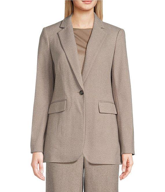 Calvin Klein Novelty Herringbone Notch Lapel Long Sleeve One-Button Jacket Product Image