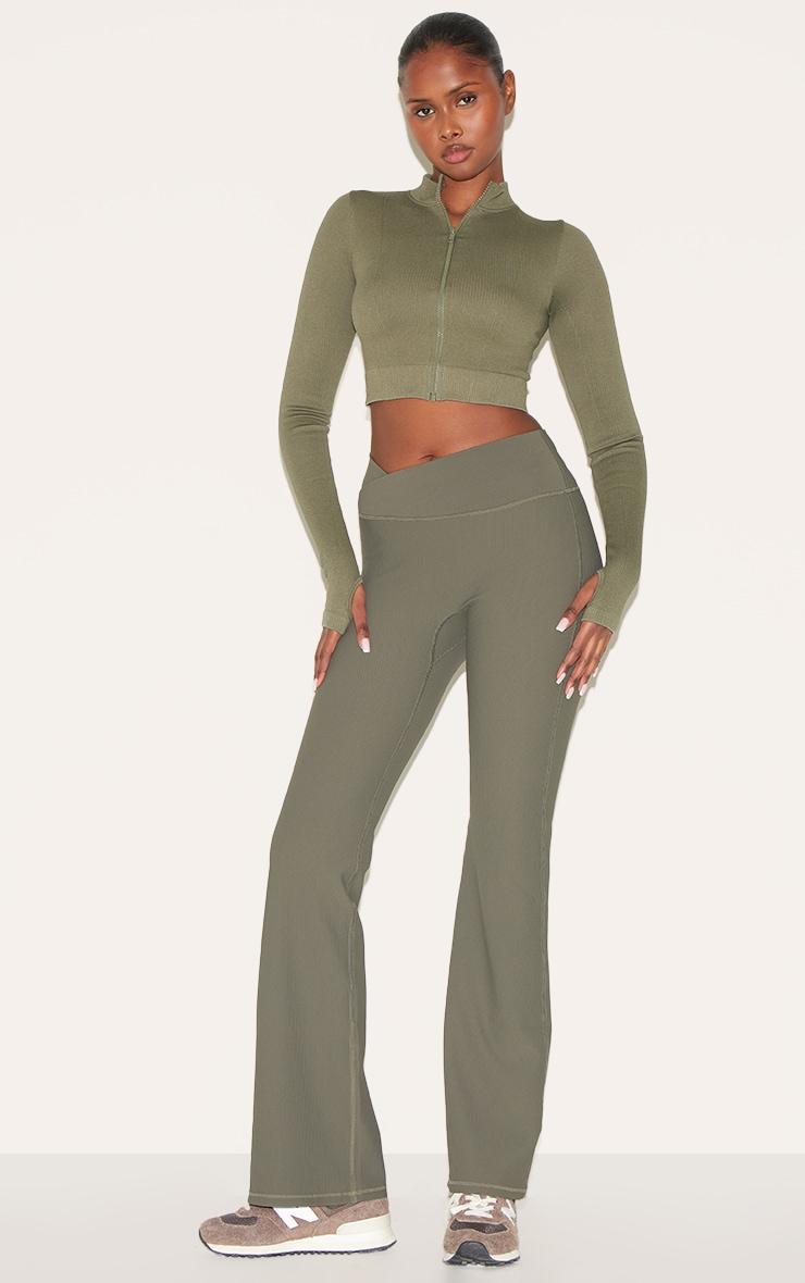 Olive Seamless Seam Detail Cropped Sports Jacket Product Image