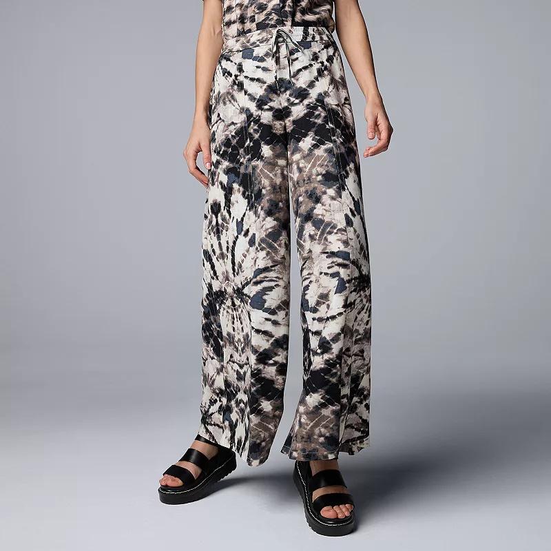 Women's Simply Vera Vera Wang Linen Blend Wide Leg Pants, Size: XXL, Brown Diamond Dye Product Image