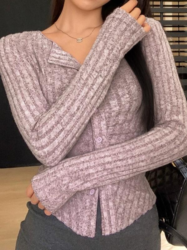 Lapel Neck Ruched Slim Long Sleeve Knit Product Image