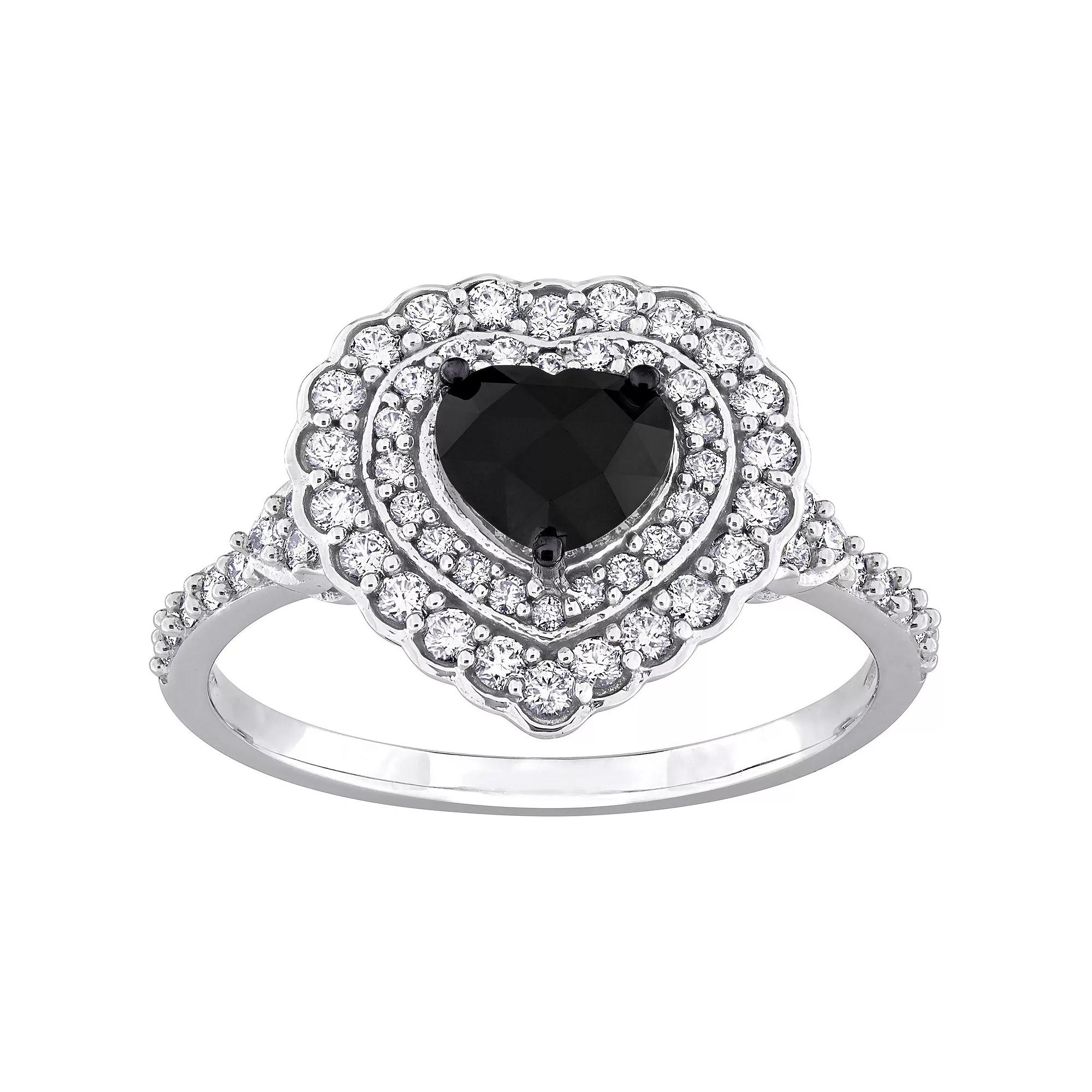 Stella Grace 14k White Gold 1 1/4 Carat T.W. Black & White Diamond Heart Engagement Ring, Women's,  Product Image
