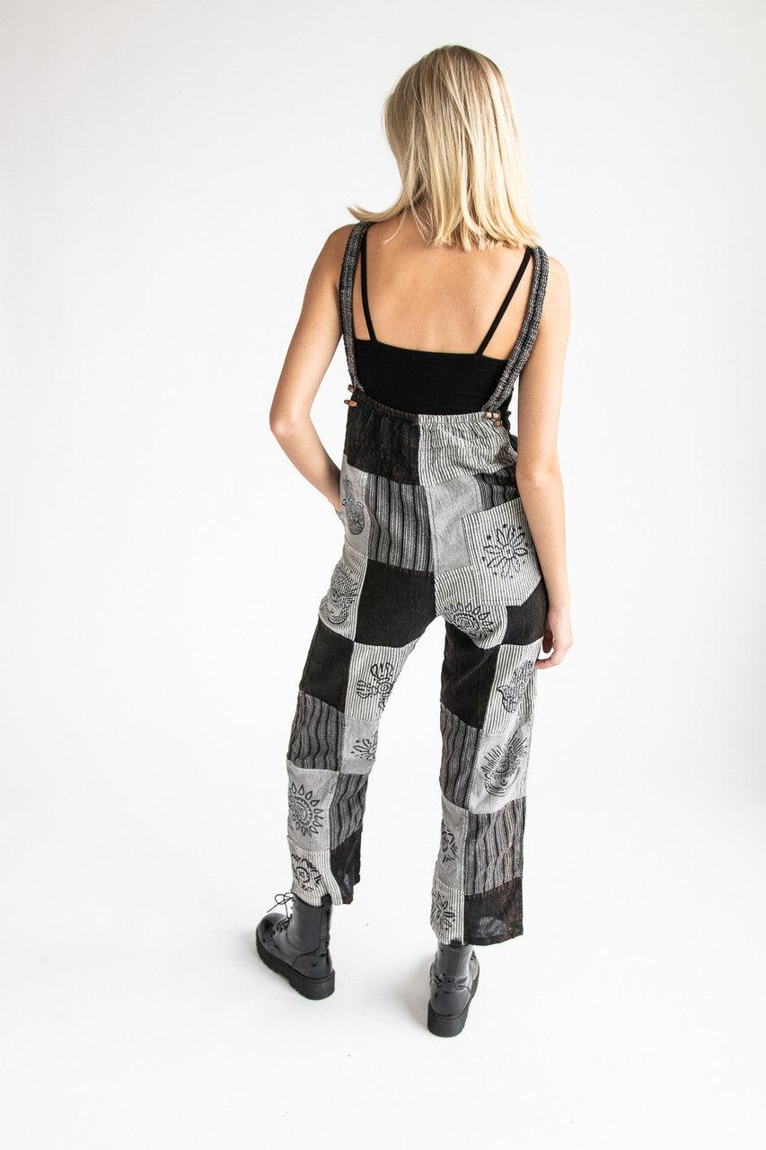 Black Patchwork Overalls Product Image