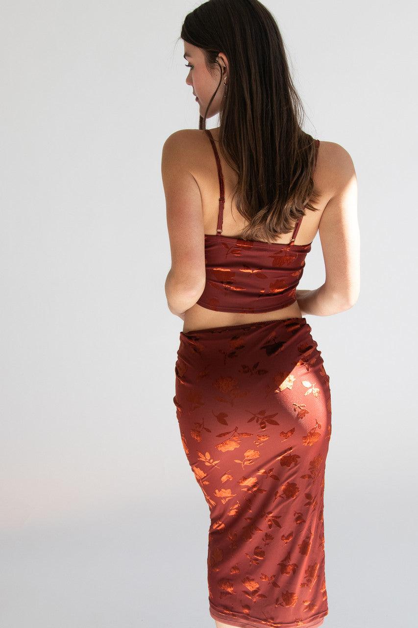 Floral Velvet Burnout Maxi Skirt Product Image