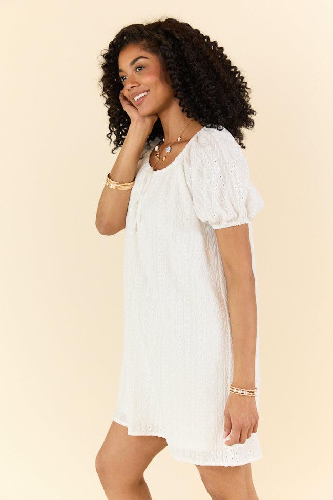 On A Whim White Knit Eyelet Short Sleeve Dress FINAL SALE Product Image