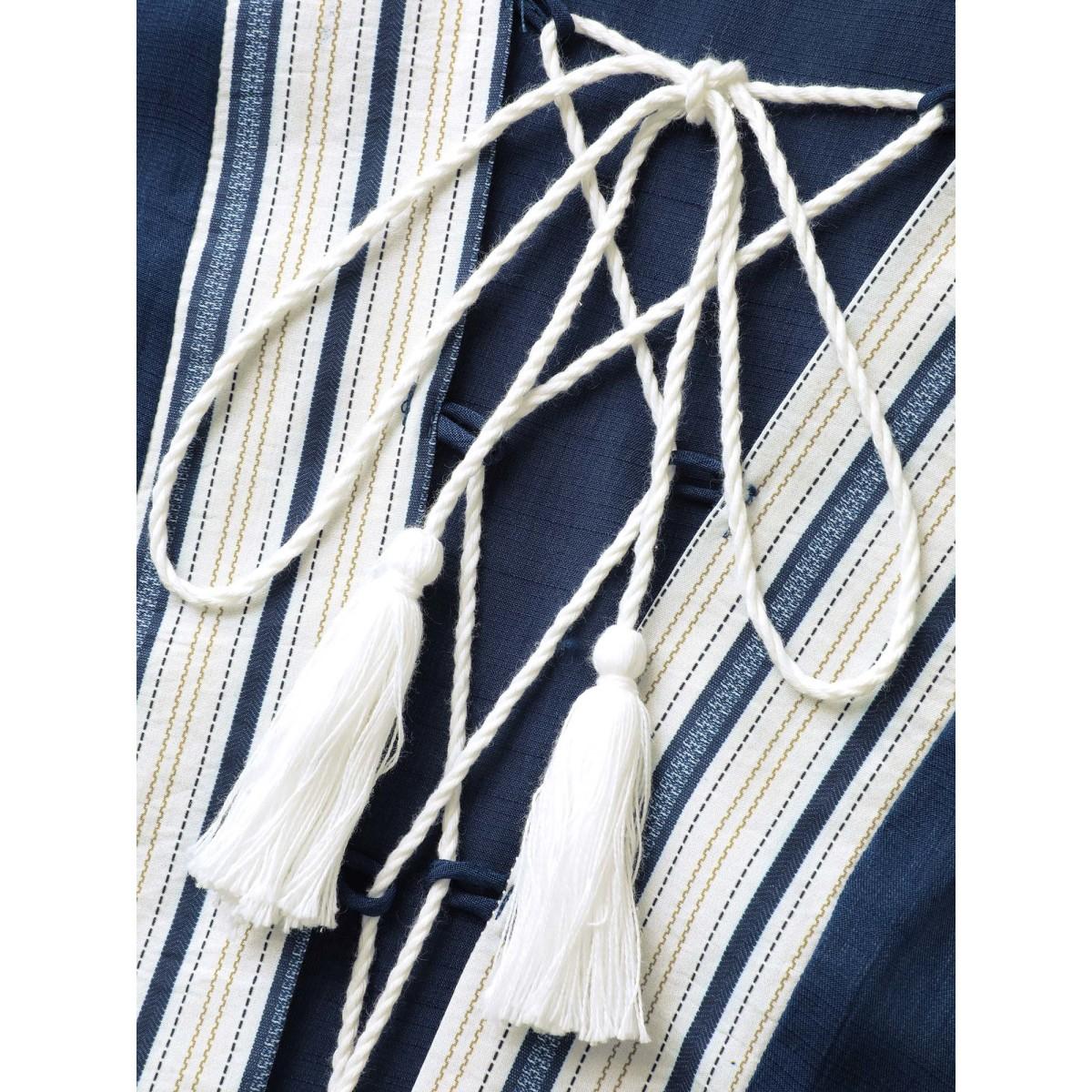 Plus Size Striped Hem Tassel Solid Kimono Women Indigo Tassels Loose Vacation Kimonos BloomChic 10/M Product Image