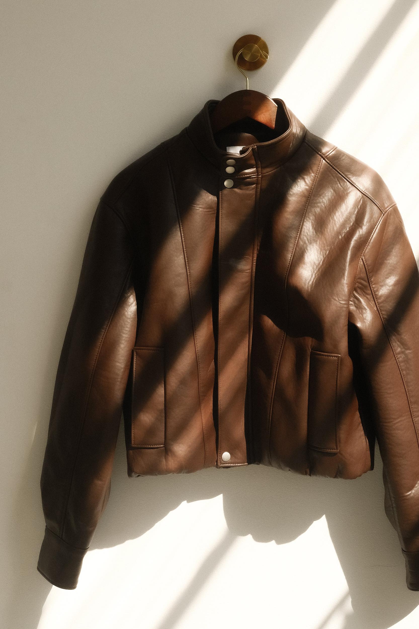 Curtis Faux Leather Bomber Jacket - Dark Chocolate Product Image