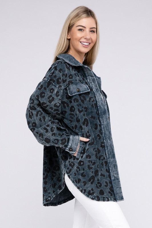 Vintage Washed Leopard Corduroy Buttoned Jacket Product Image