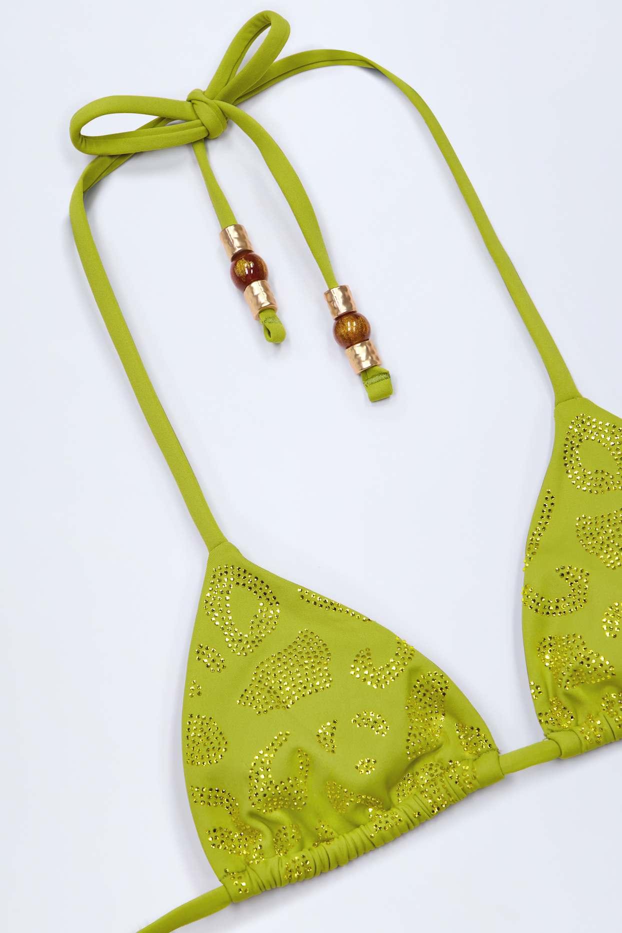 Charm-Detail Triangle Bikini Top in Olive Green Product Image