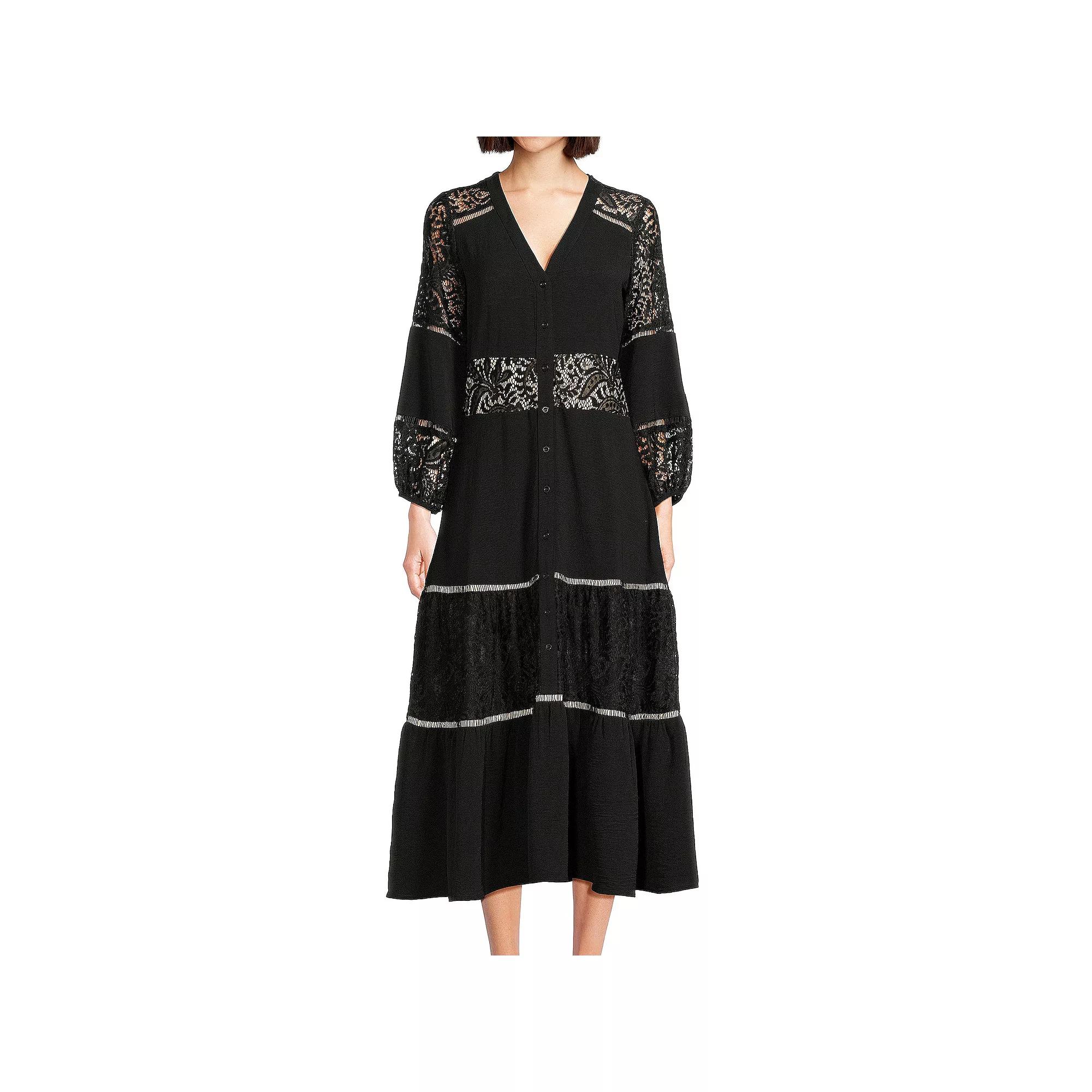 Women's Focus By Shani Fit And Flare V-Neck Midi Dress, Size: 8, Black Product Image