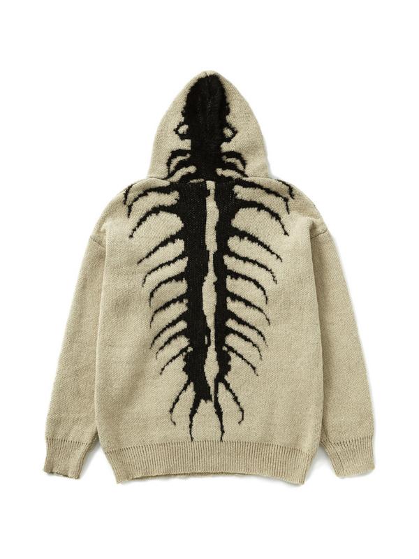 Skull Jacquard Hooded Pullover Sweater Product Image