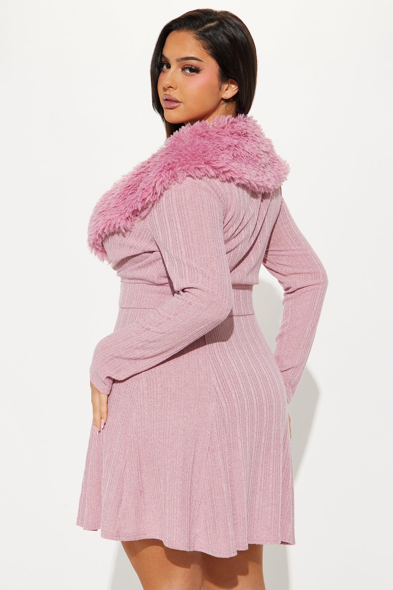 Josie 2 Piece Mini Dress Cardigan Set - Mauve Product Image