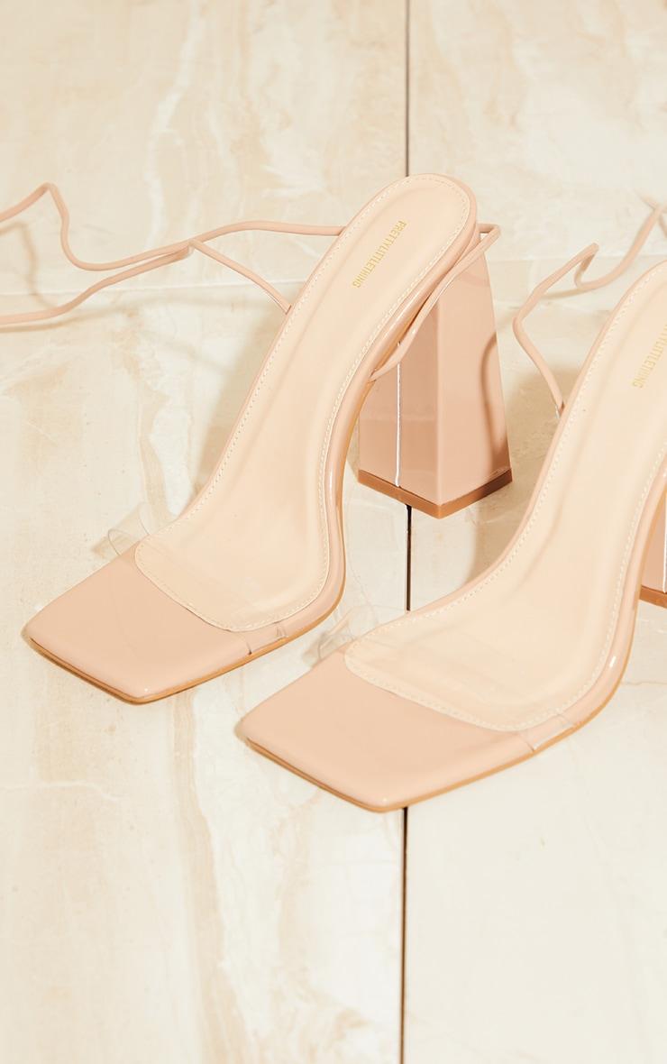 Nude Wide Fit Patent Pu Clear Strap Block Heel Sandals Product Image