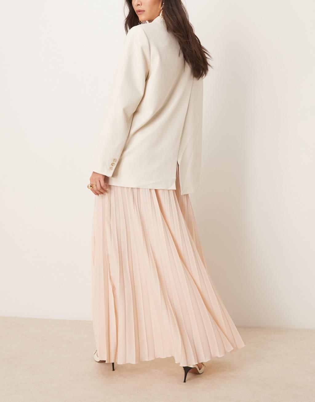 ASOS DESIGN pleated maxi skirt with contrast waistband in pink Product Image