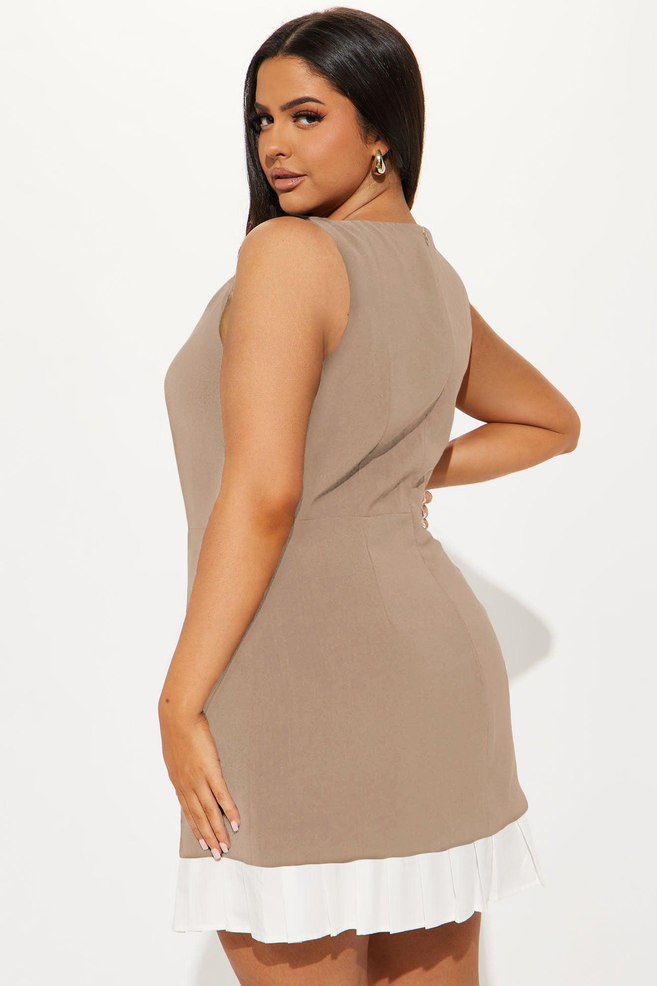 Brinley Pleated Mini Dress - Khaki Product Image