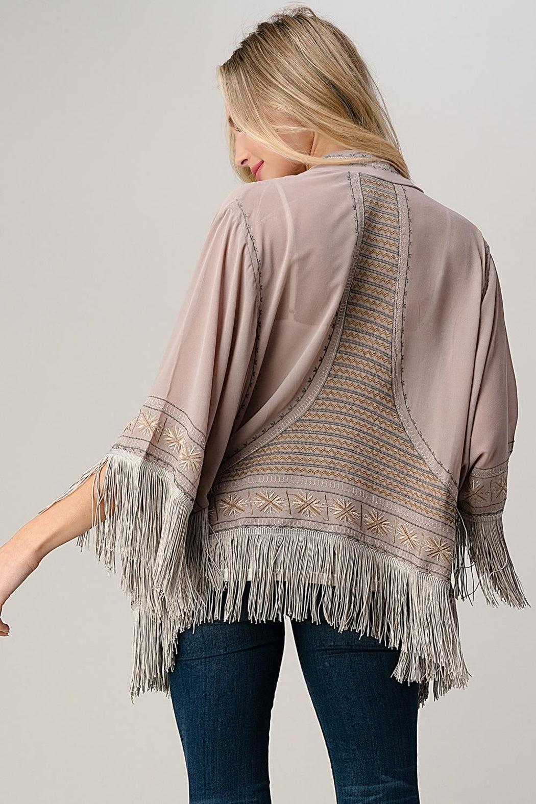 Beaded With Tassel Hemmed Cover Up Kimono Cardigan Product Image