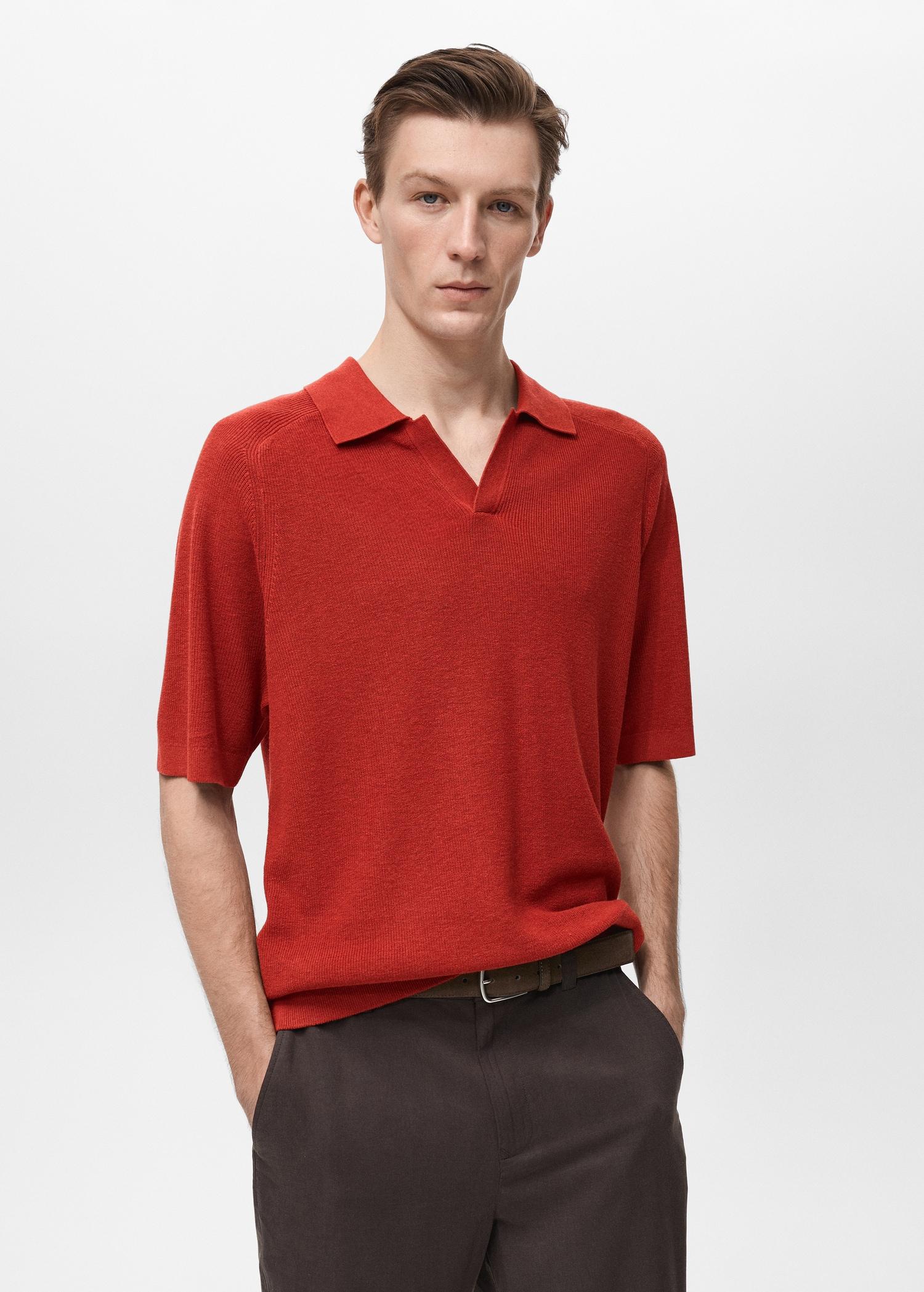 Structured knitted polo shirt - Men | MANGO USA Product Image