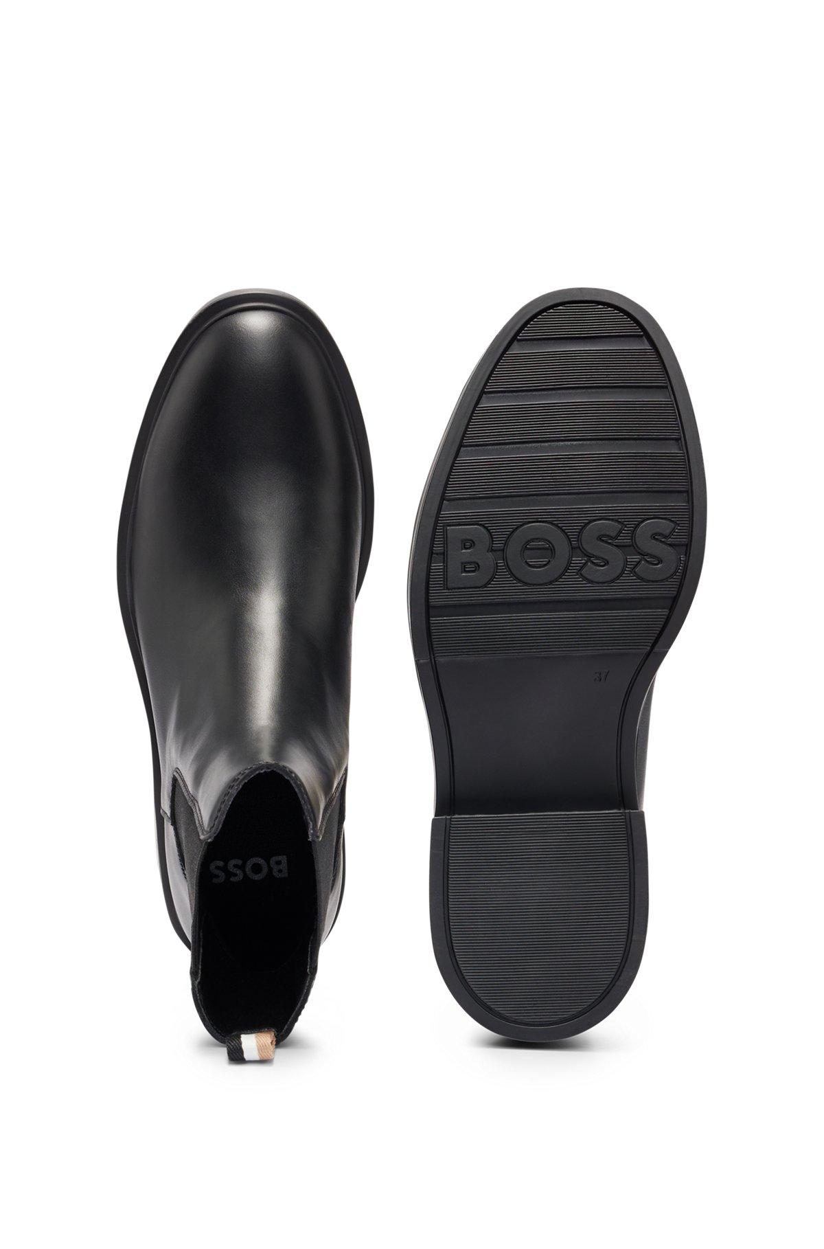 BOSS - Leather Chelsea boots with branded trim and signature stripe - Black Product Image