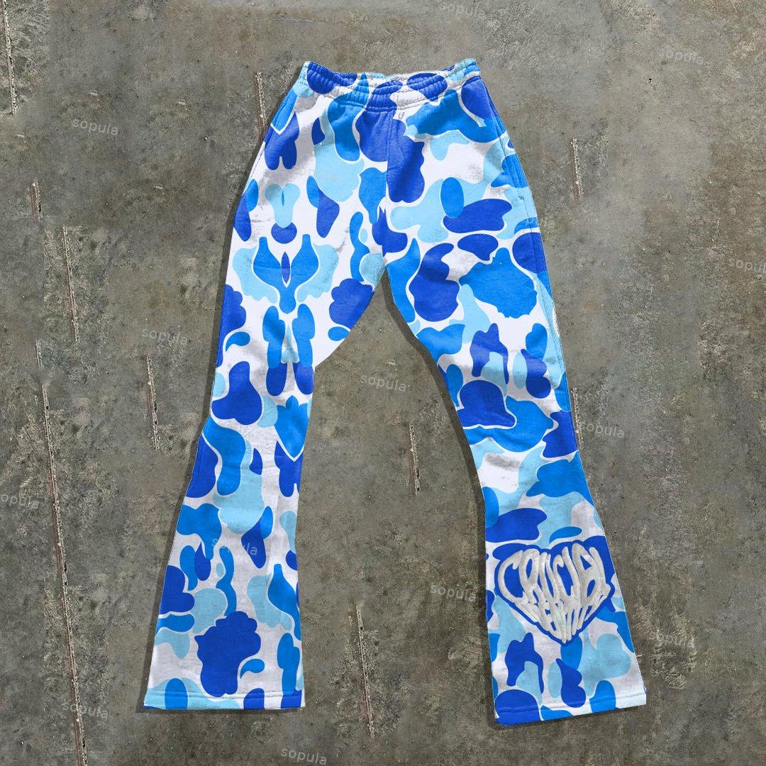 Sopula Unisex Men's Street Camo Heart Graphic Print Flared Pants Product Image