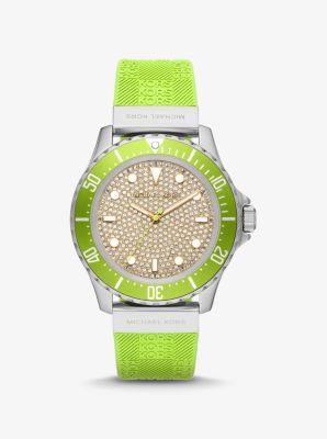 Oversized Slim Everest Pavé Silver-Tone and Embossed Silicone Watch Product Image