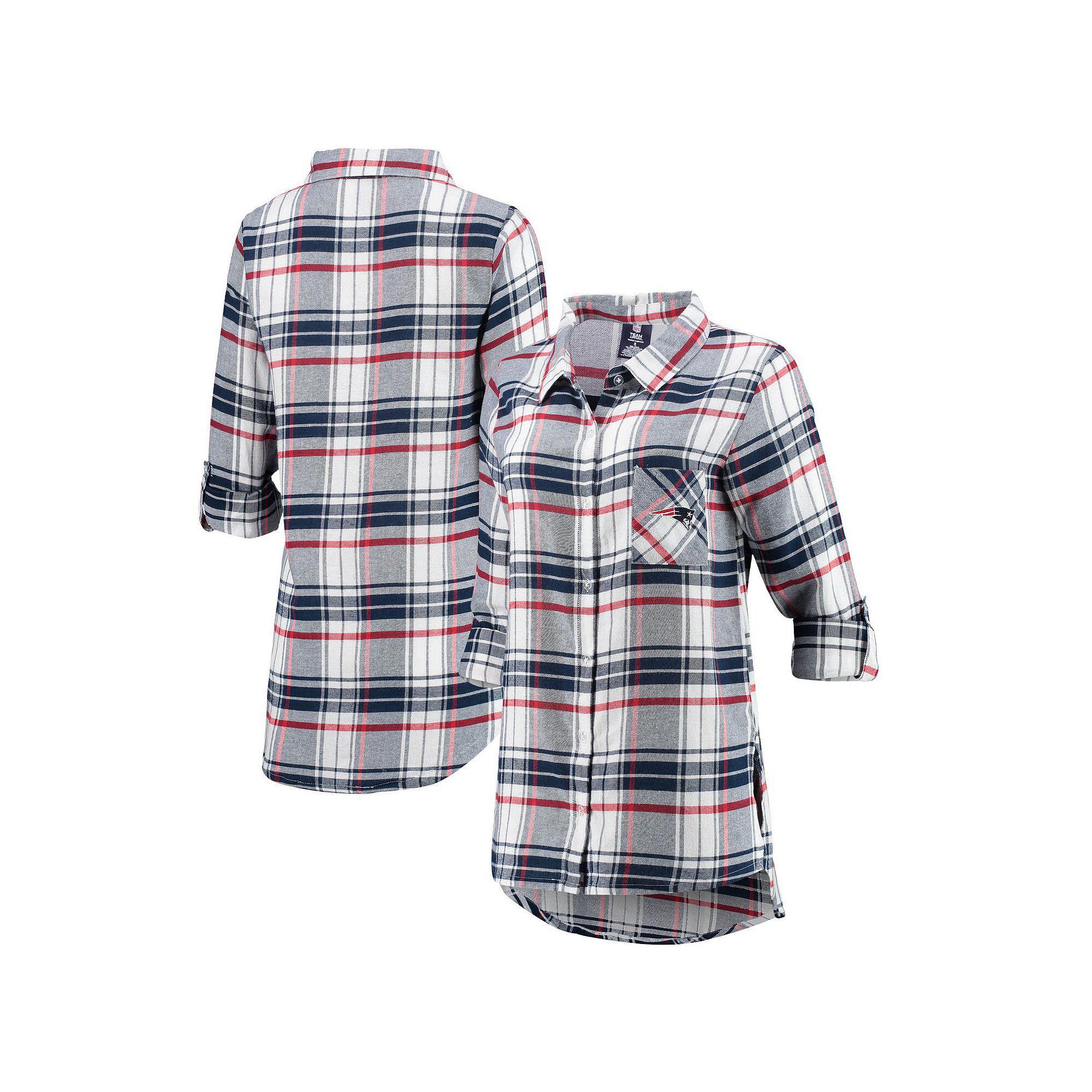 Women's Concepts Sport Navy/Red New England Patriots Accolade Flannel Long Sleeve Button-Up Nightshirt, Size: XL, Blue Product Image