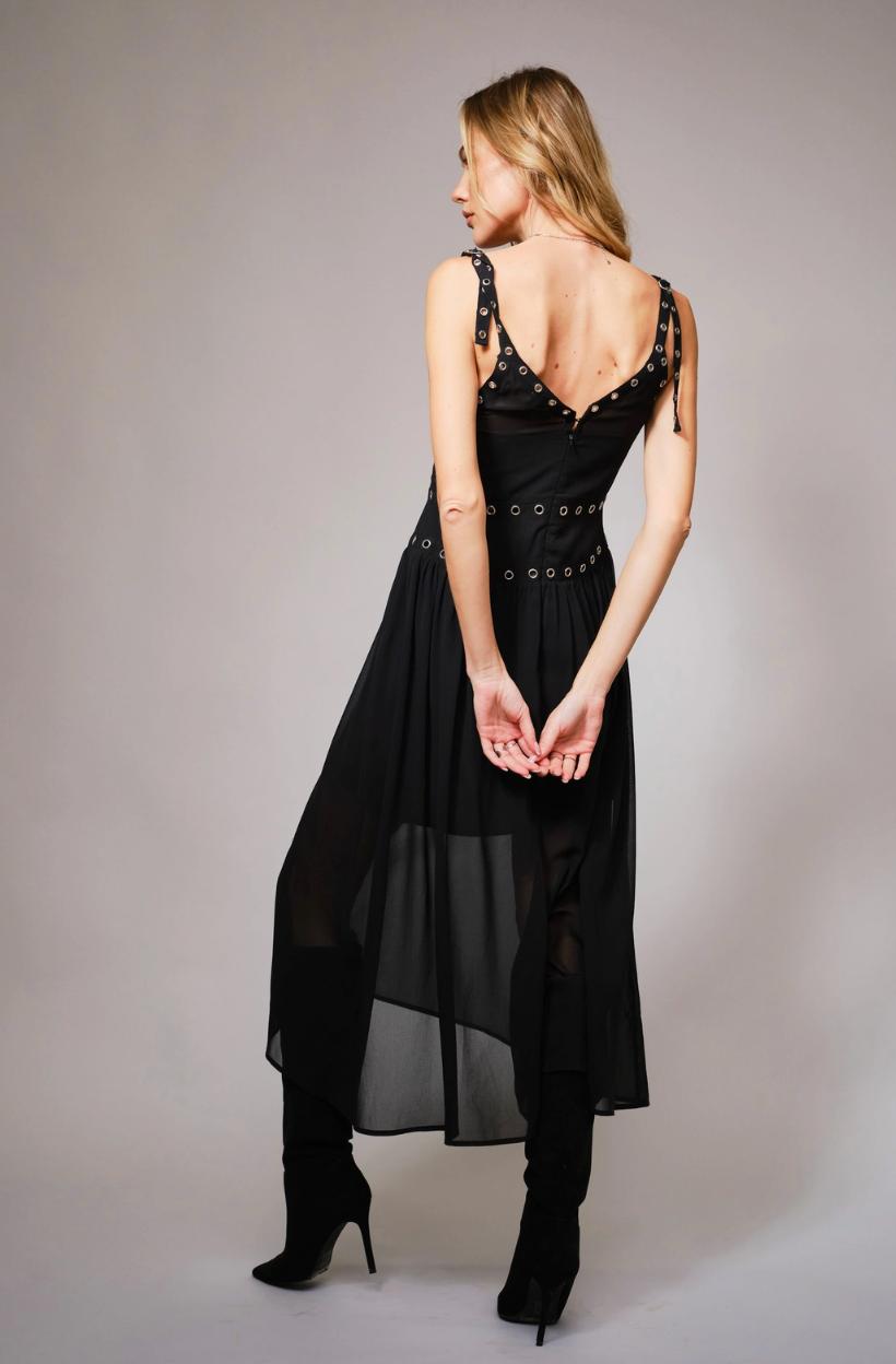 Chiffon Grommet Detailing Midi Dress Product Image