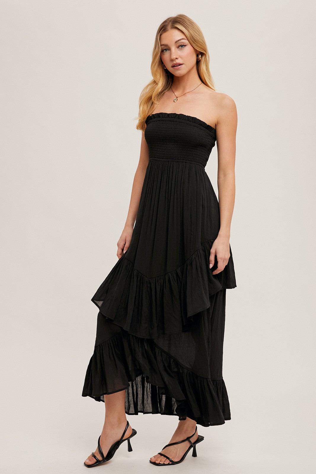 Strapless Tiered Ruffle Midi Dress Product Image