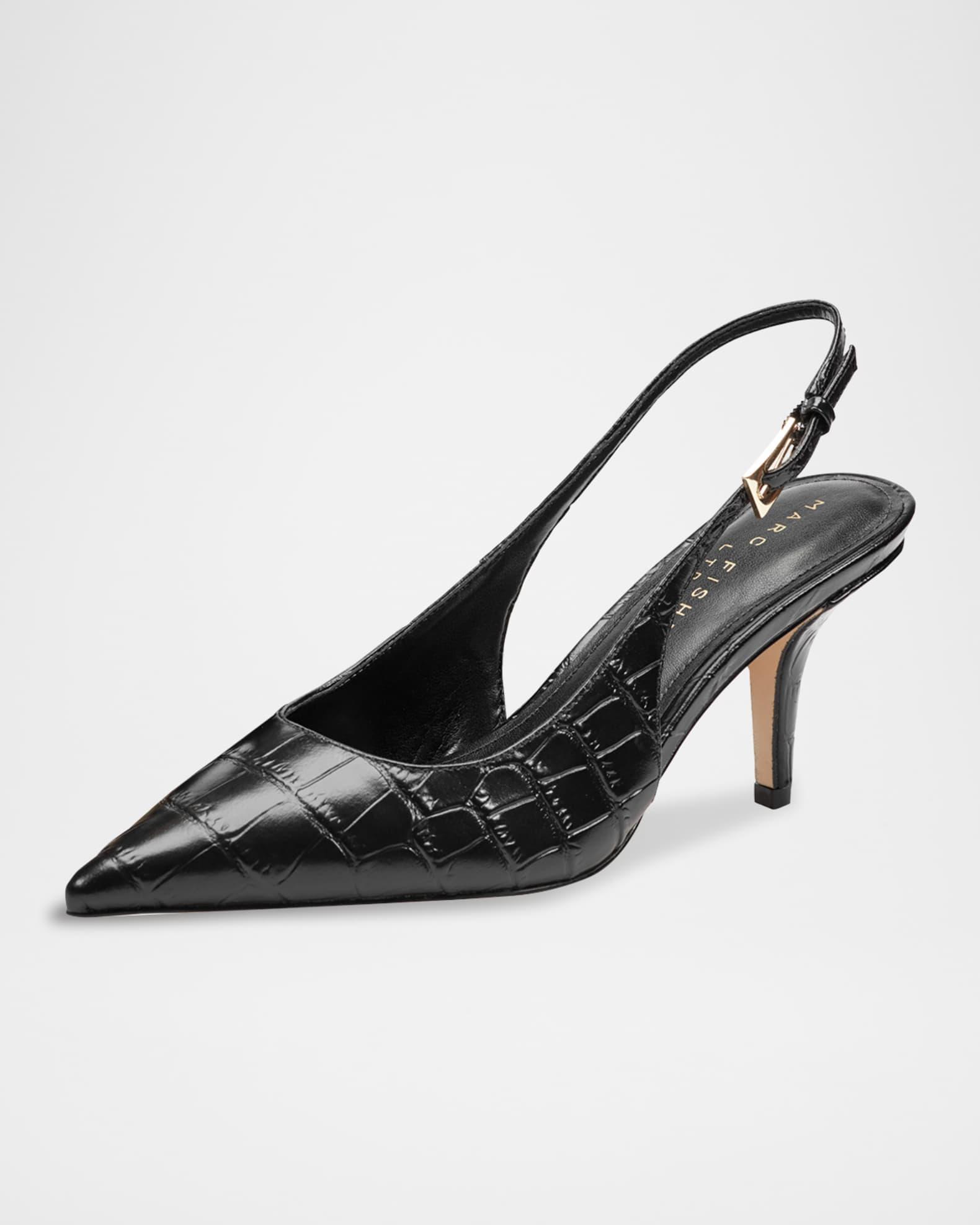 Dorie Croc-Embossed Leather Slingback Pumps Product Image
