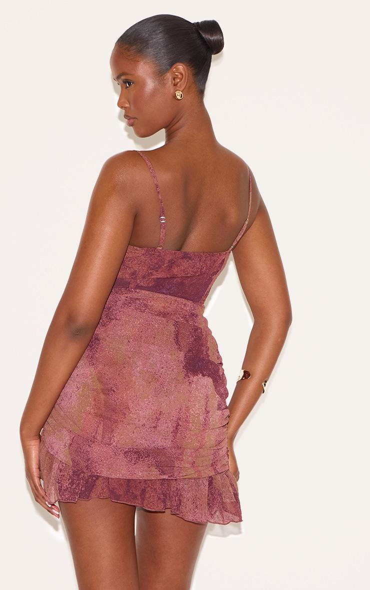 Dark Purple Floral Print Corset Frill Hem Bodycon Dress Product Image