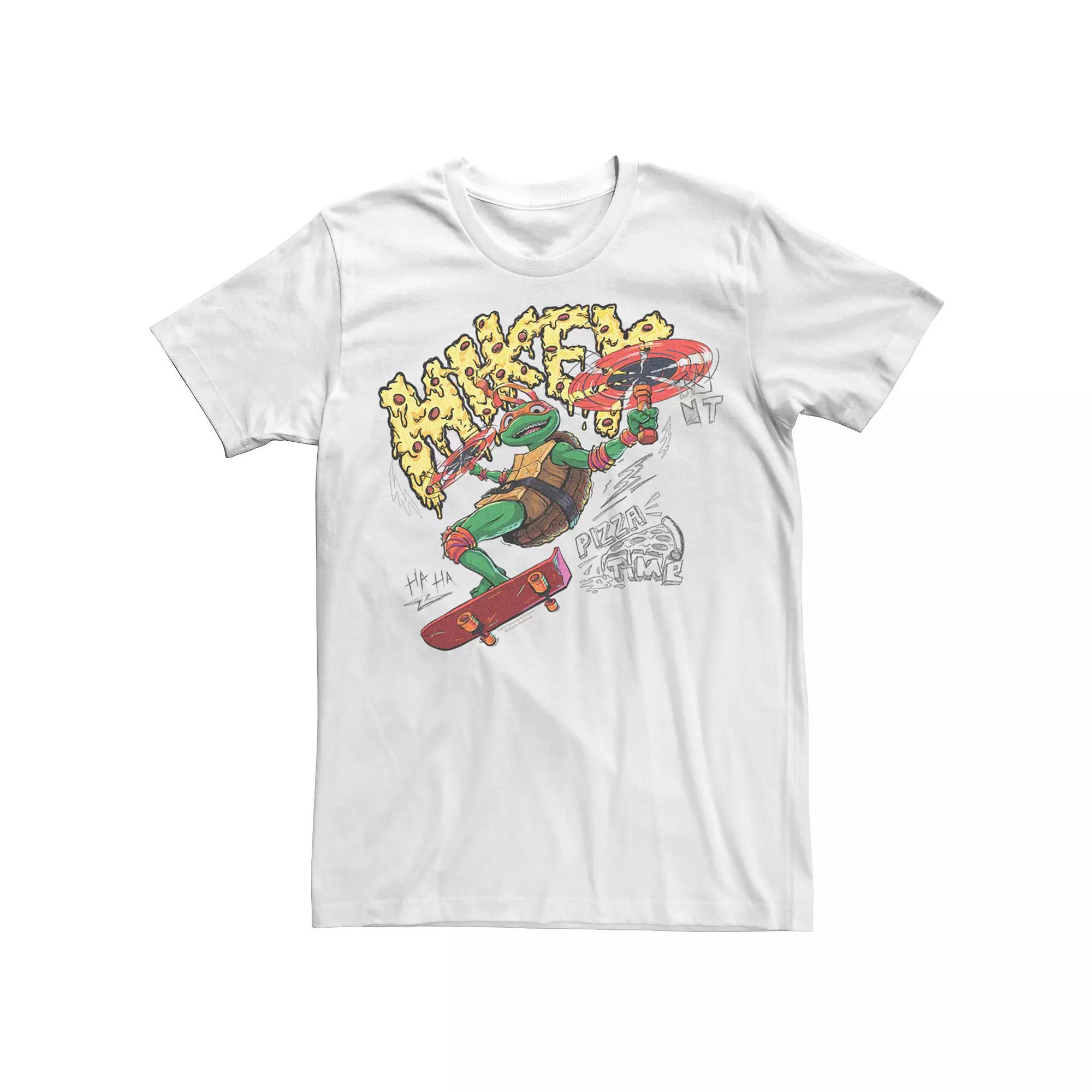 Men's TMNT Mutant Mayhem Mikey Pizza Time Graphic Tee, Size: Large, White Product Image