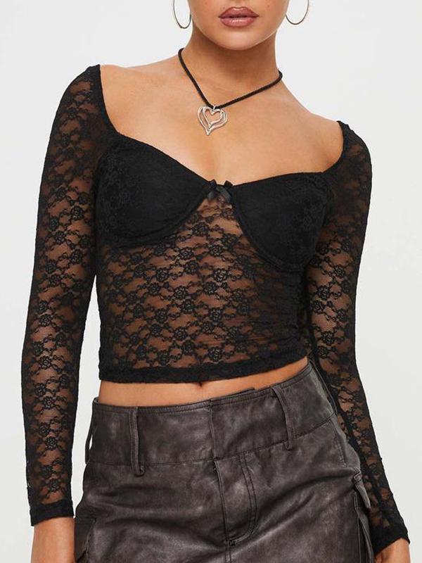See Through Lace Long Sleeve Tee Product Image