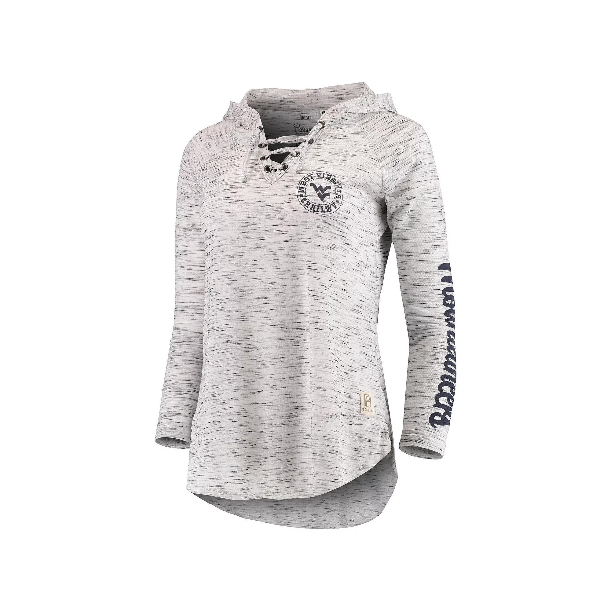 Women's Pressbox Gray West Virginia Mountaineers Space Dye Lace-Up V-Neck Long Sleeve T-Shirt, Size: Medium, Grey Product Image