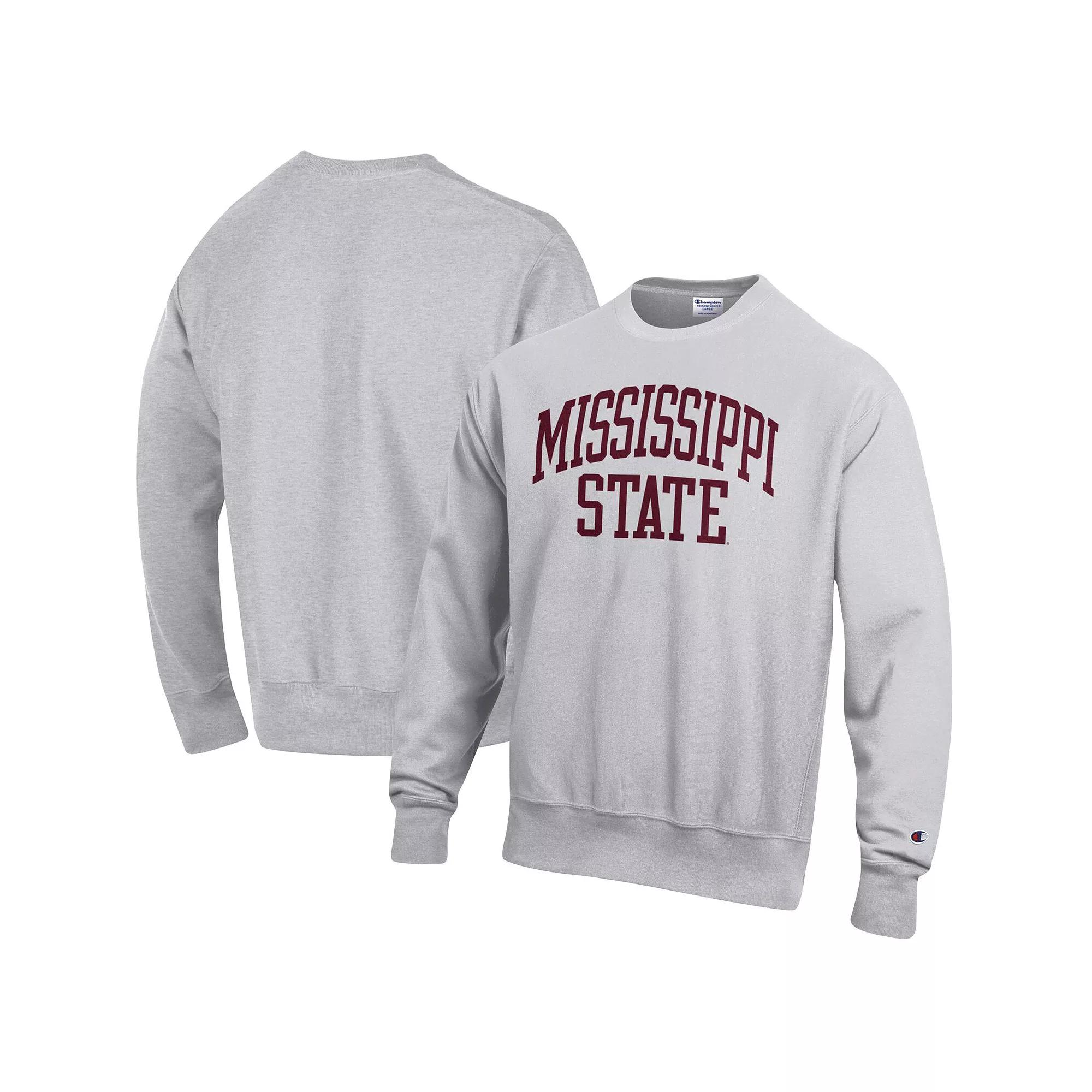 Men's Champion Heathered Gray Mississippi State Bulldogs Arch Reverse Weave Pullover Sweatshirt, Size: Large, Mst Grey Product Image