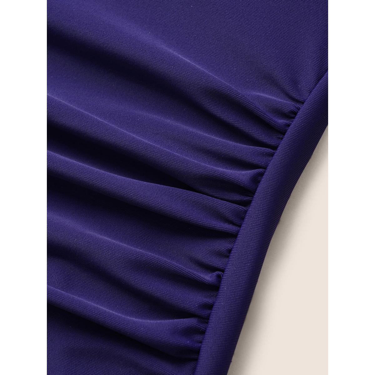 Plus Size Keyhole Contrast Webbing Ruched One Piece Swimsuit Women's Swimwear Midnight Beach Woven ribbon&lace trim Curve Bathing Suits High stretch One Pieces BloomChic 18-20/2X Product Image