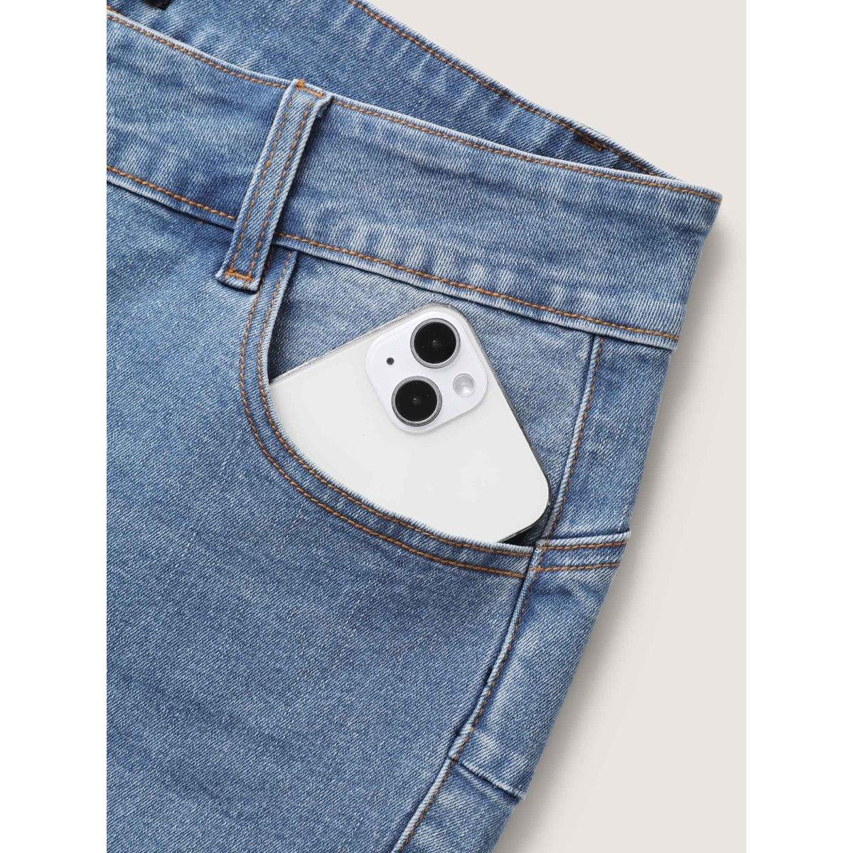 Plus Size Butt-Lift Bootcut Mid Rise Jeans Women Midblue Leisure High stretch Slanted pocket Jeans BloomChic 14/1X Product Image