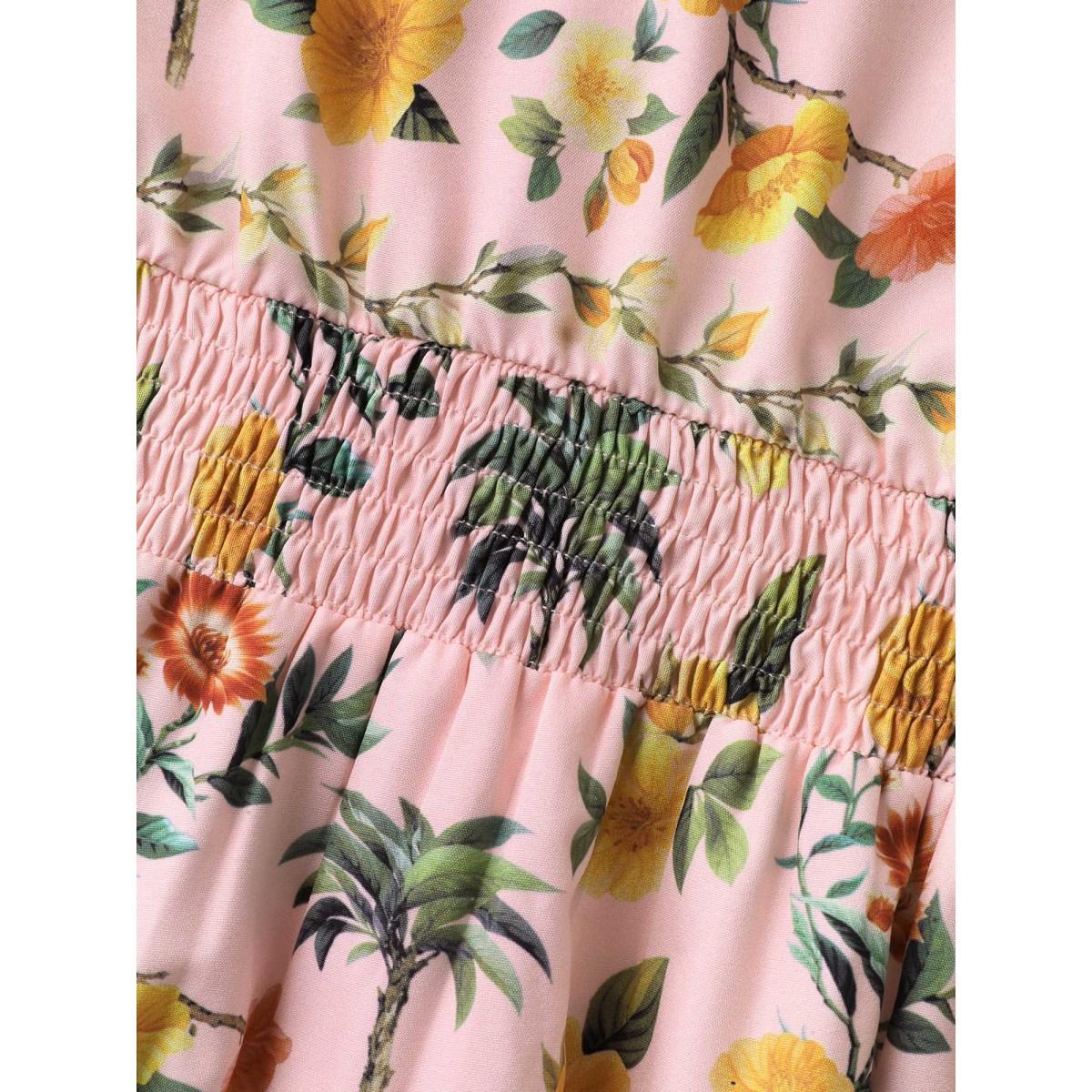 Plus Size Tropical Print Shirred Waist Flutter Maxi Dress Crepe Women V-neck Short sleeve Curvy BloomChic 10/M Product Image