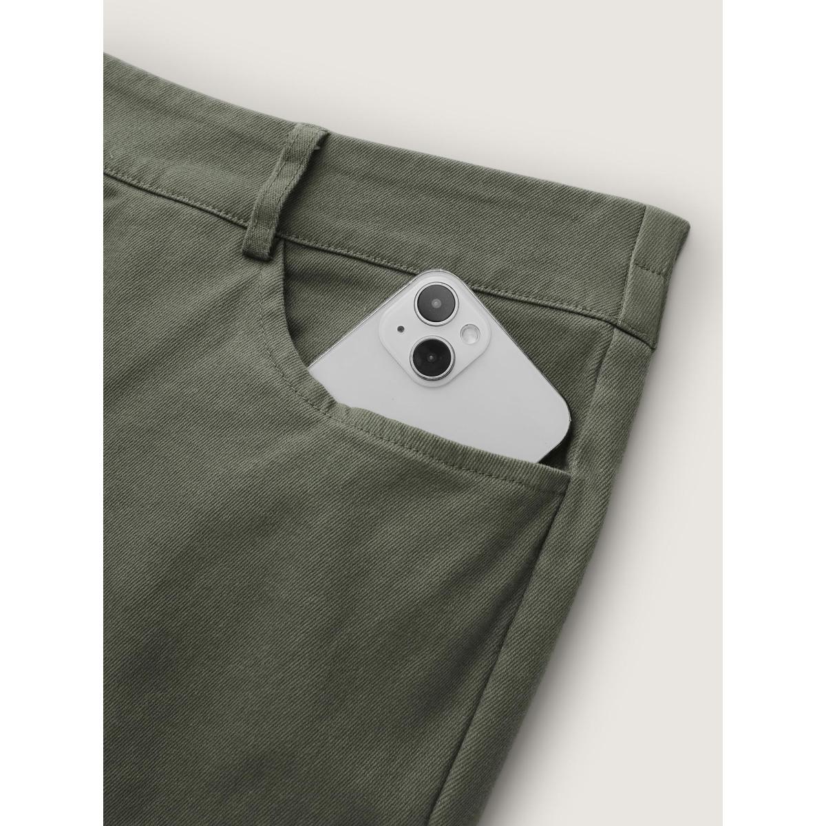 Plus Size Vintage Wash Flared Hem Bootcut Pants Women ArmyGreen Leisure Bodycon Mid Rise Casual Pants BloomChic 22-24/3X Product Image