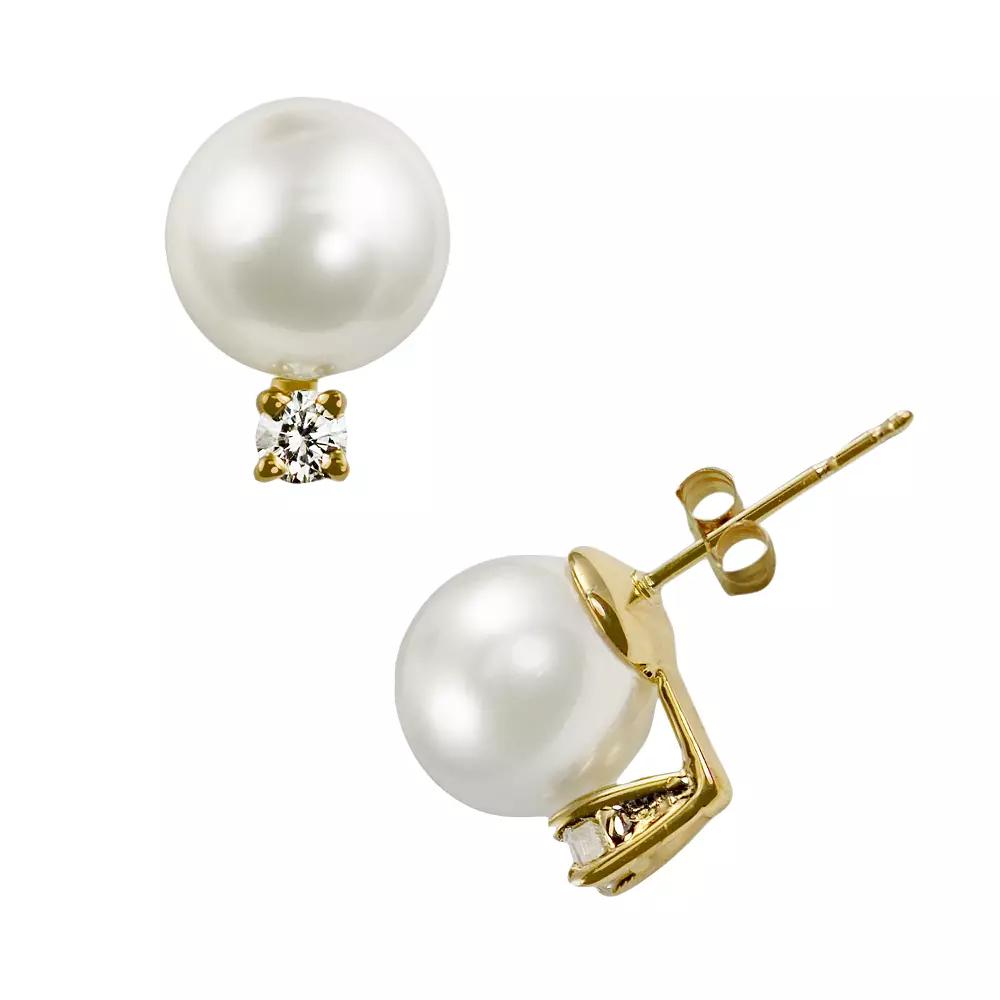 PearLustre by Imperial 14k Gold Akoya Cultured Pearl and Diamond Accent Stud Earrings, Women's, White Product Image