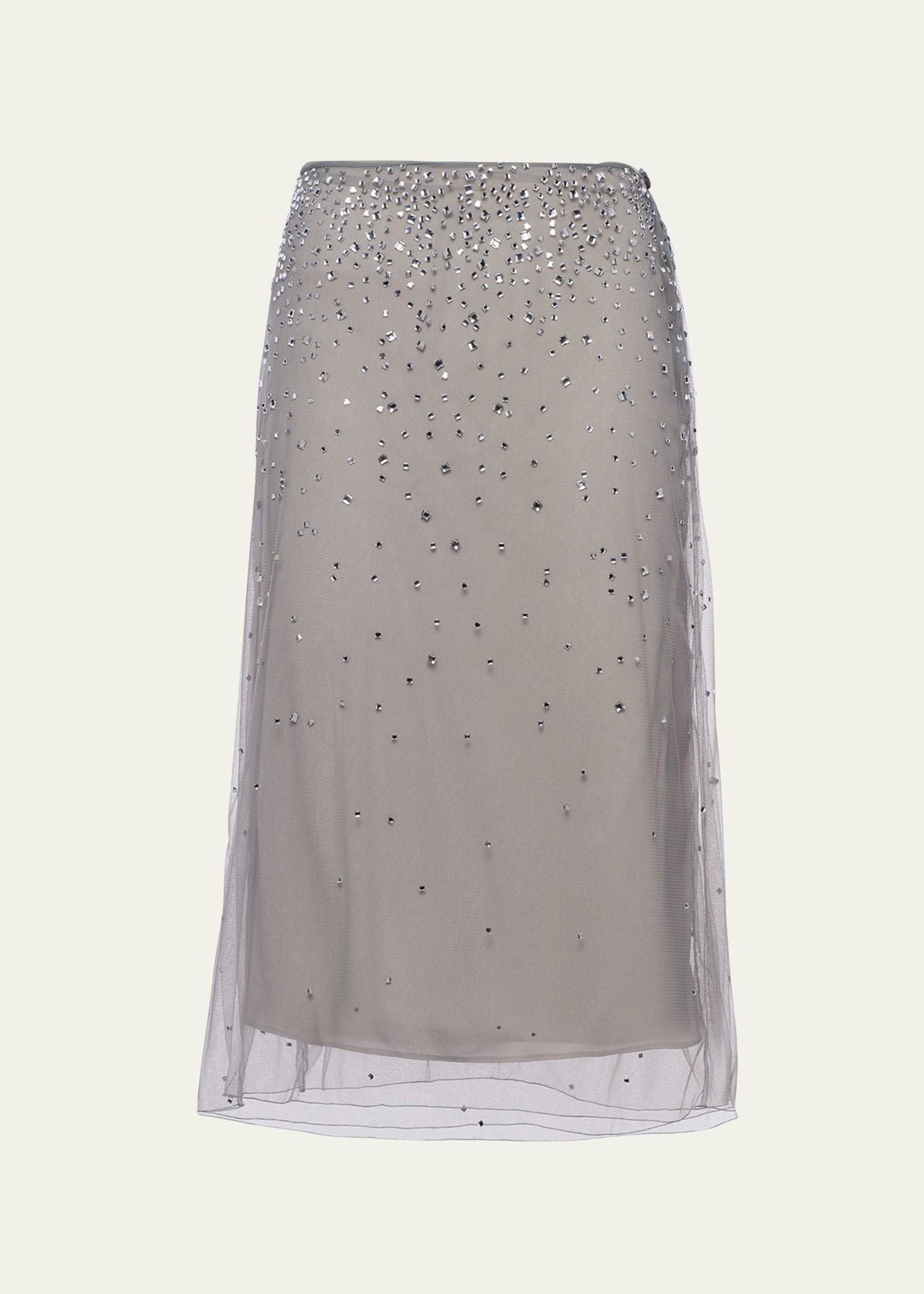 Crystal-Studded Tulle Midi Skirt Product Image