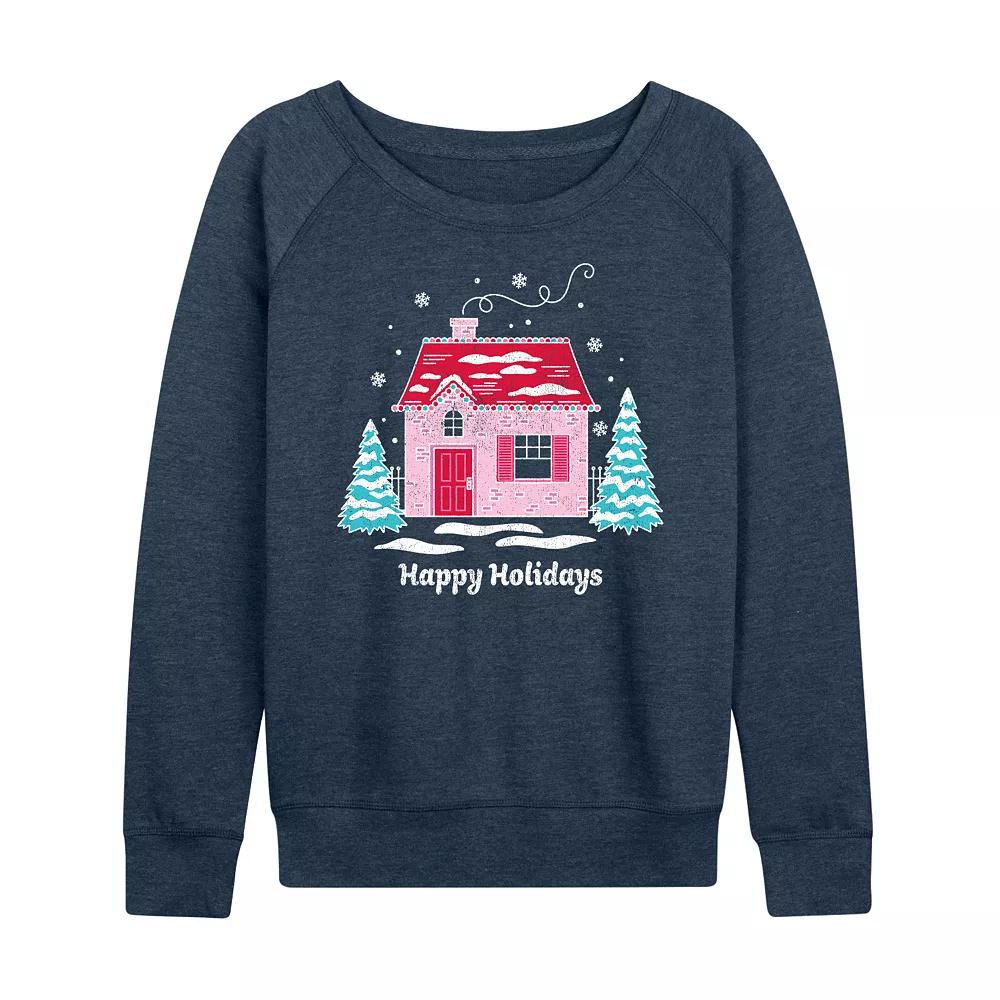 Women's Pink Holiday House French Terry Long Sleeve Tee,  Product Image