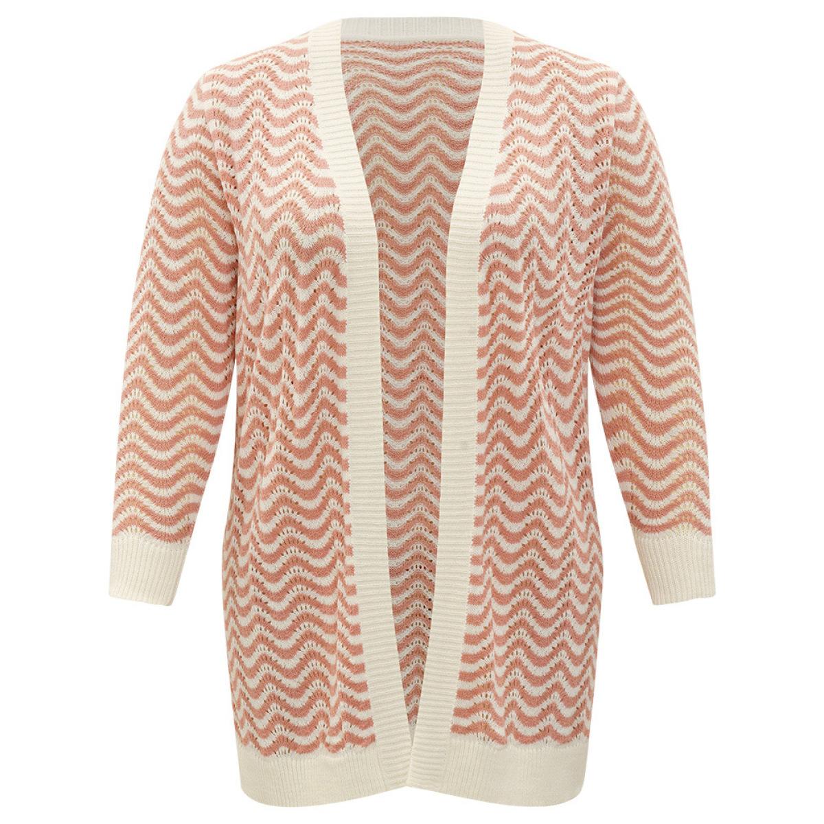 Plus Size Water Ripple Open Front Tunic Cardigan Pink Women Casual Loose Long Sleeve Dailywear Cardigans BloomChic 22-24/3X Product Image