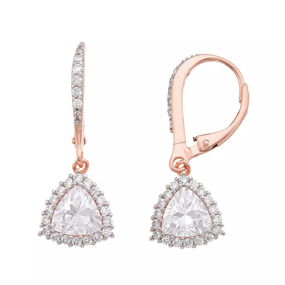 Sterling Silver Cubic Zirconia Drop Earrings, Women's, Pink Tone Product Image